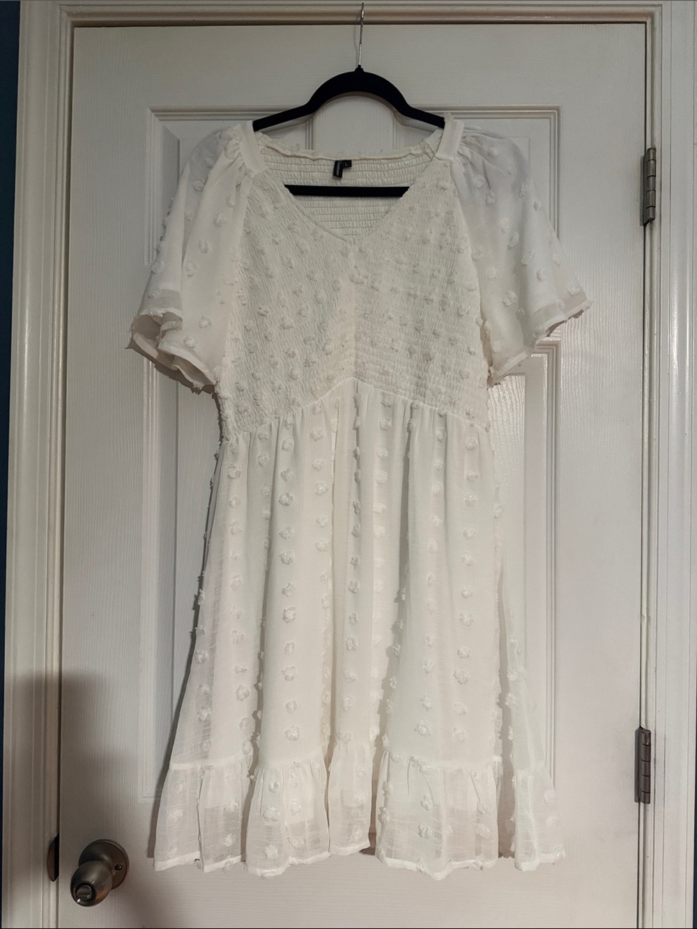 White Swiss Dot Mini Dress with Ruffle Hem